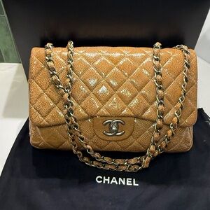 Chanel Jumbo Classic Flap Tan Quilted Bag